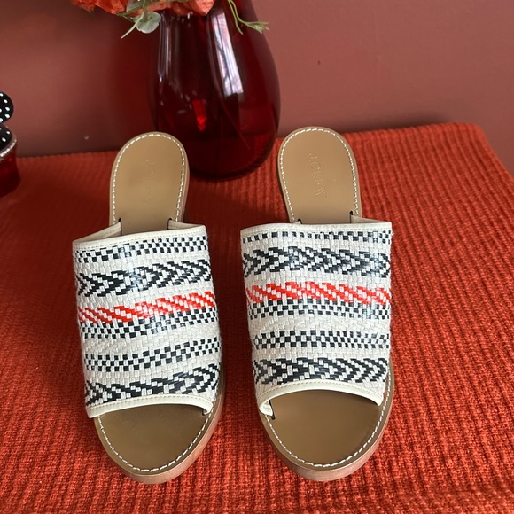 J. Crew Black and White Patterned Mules with Red Accents - Picture 2 of 8